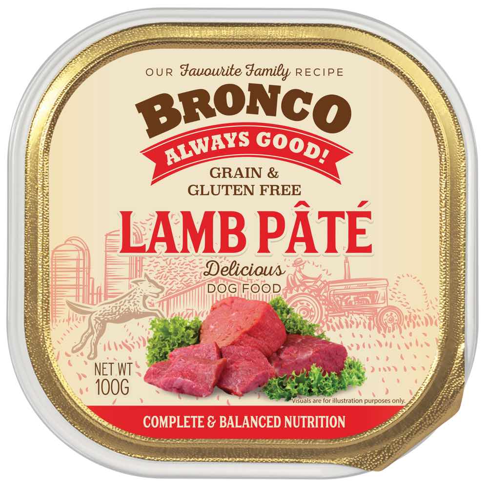 Bronco Lamb Pate Adult Grain-Free Tray Dog Food 100g