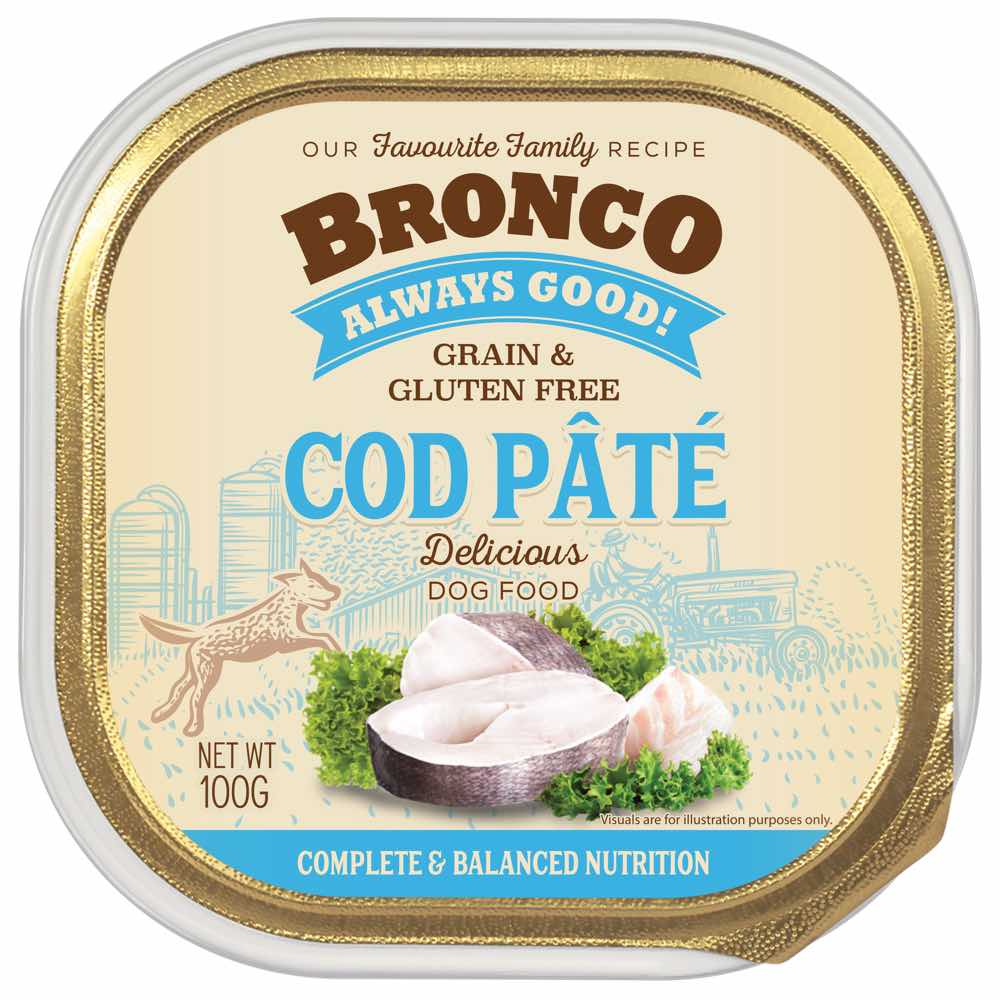 Bronco Cod Pate Adult Grain-Free Tray Dog Food 100g