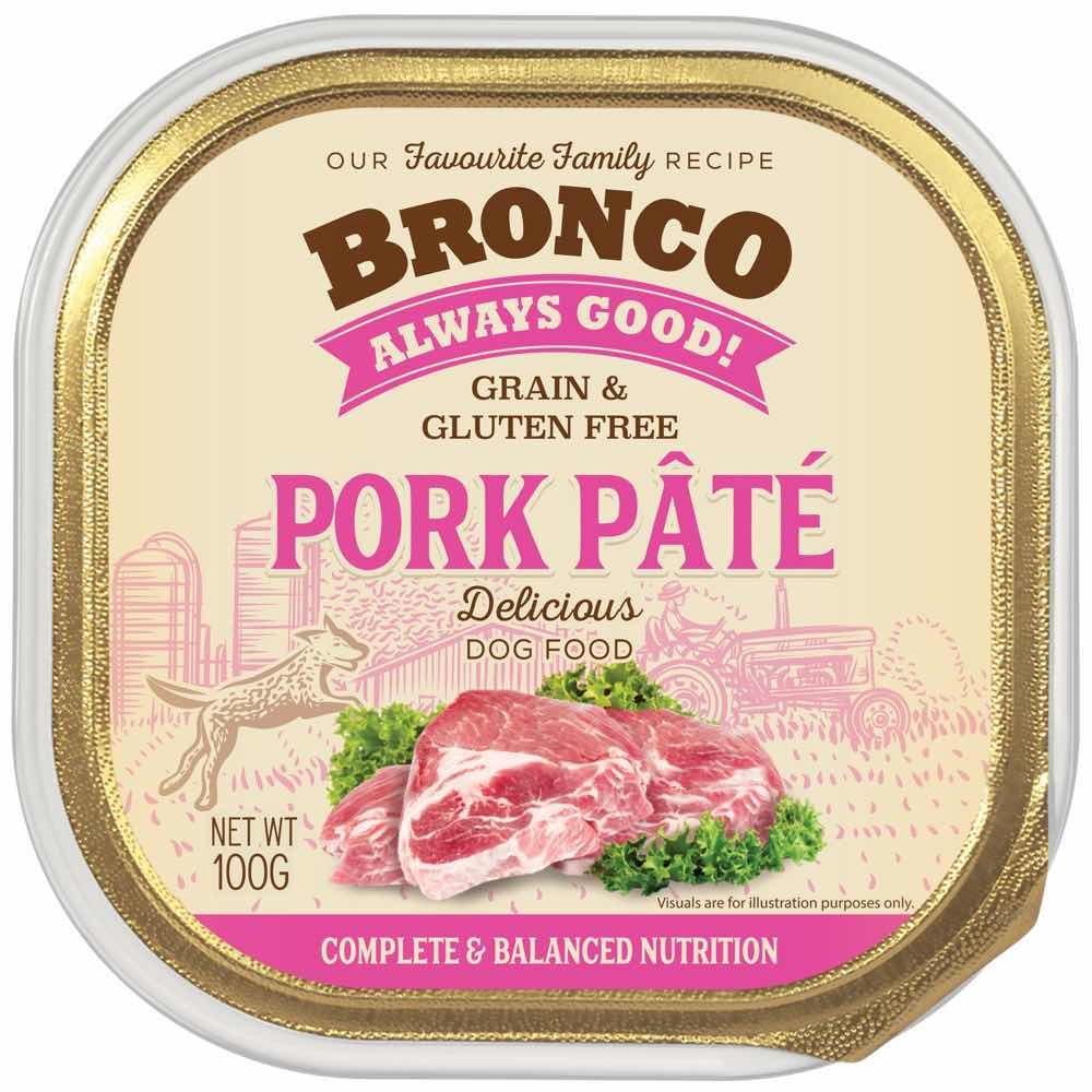 Bronco Pork Pate Adult Grain-Free Tray Dog Food 100g