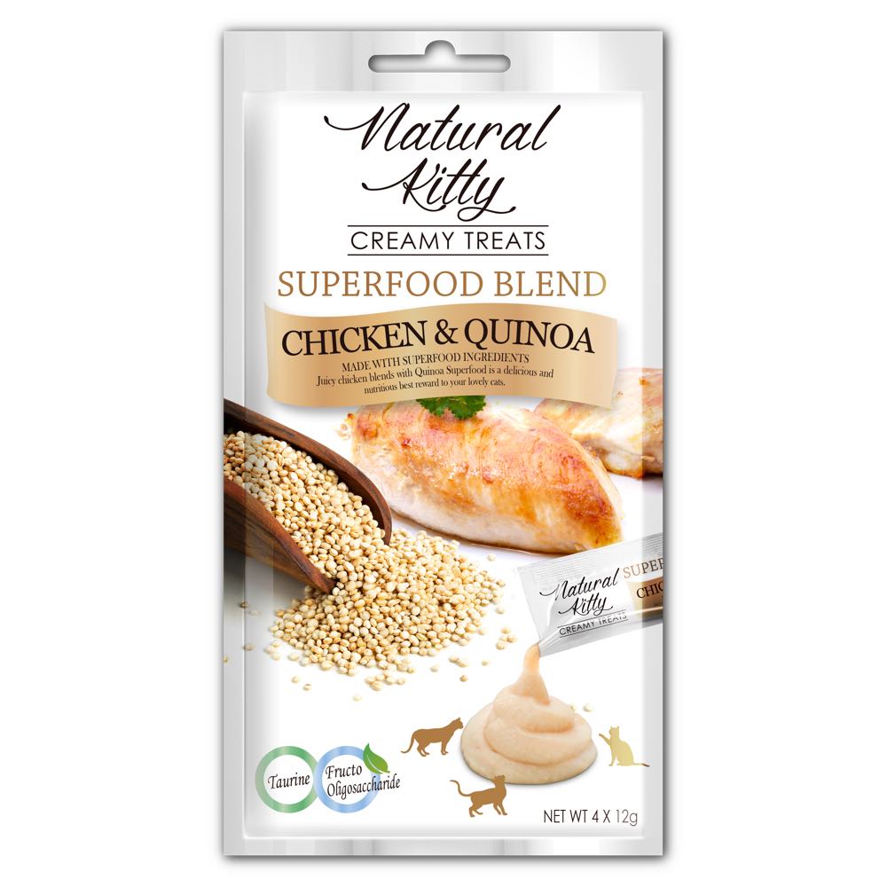 25% OFF (Exp 26Sep24): Natural Kitty Superfood Blend Chicken & Quinoa Creamy Liquid Cat Treats 48g