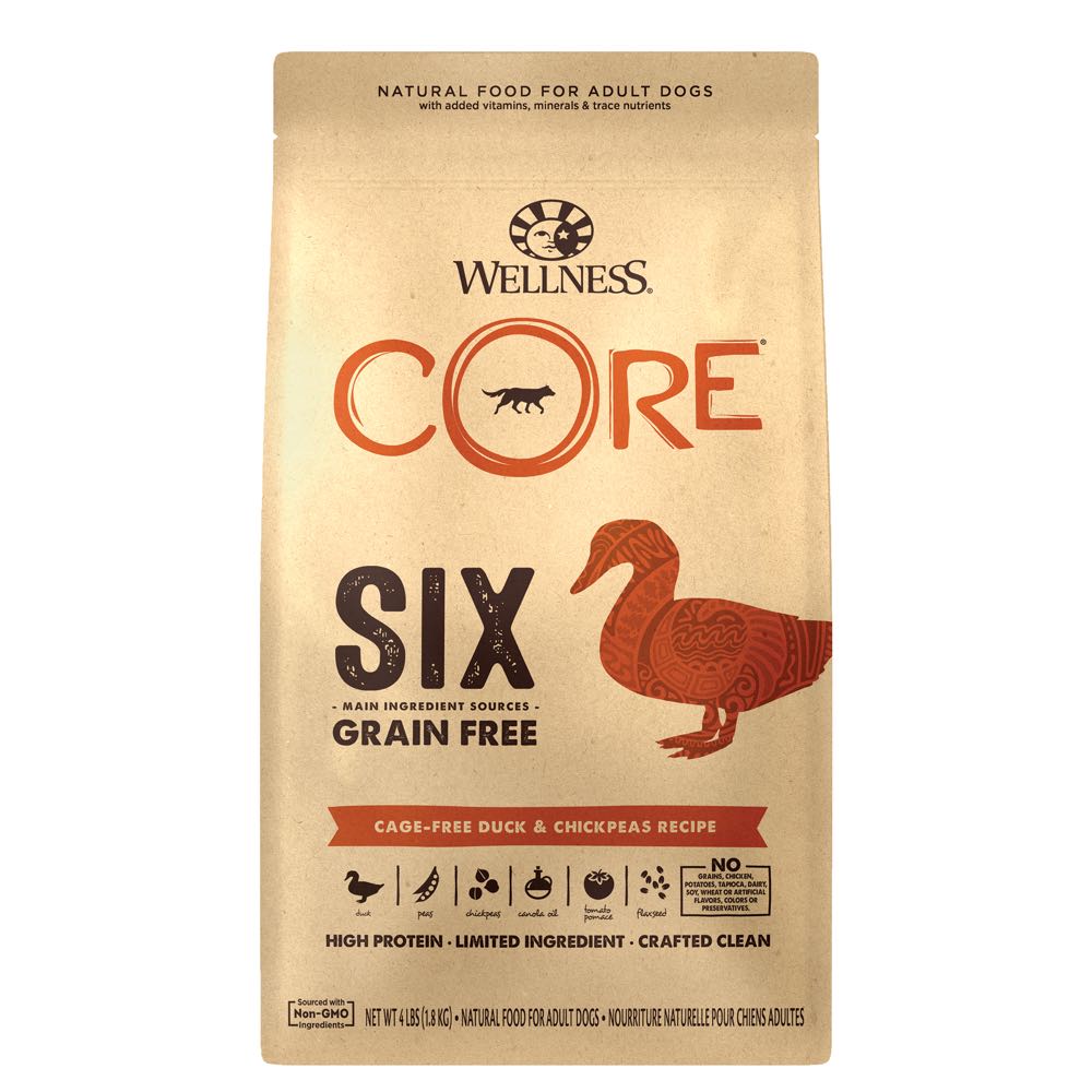 Wellness Core Six Cage-Free Duck & Chickpeas Grain Free Dry Dog Food 22lb