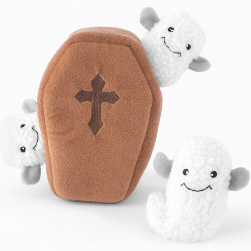 ZippyPaws Zippy Burrow Coffin With Ghosts Dog Toy