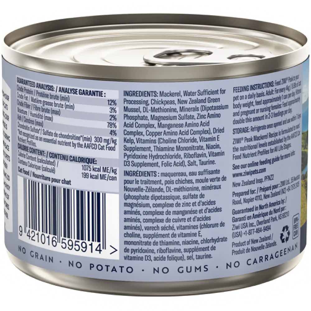 20% OFF: Ziwi Peak Mackerel Grain-Free Canned Cat Food 185g